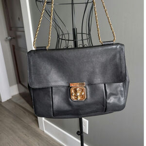 Chloe Elise Black Leather Shoulder bag Purse with Gold Hardware
